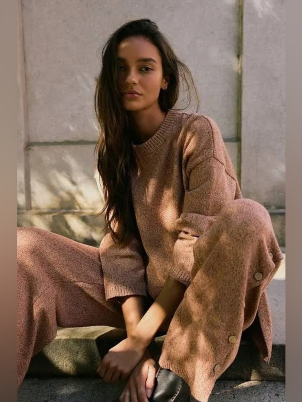 Free People Cozy Sweater And Wide-Leg Knit Pants Set - Taupe